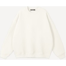 Mad&Calf Unisex Basic  Sıfır Yaka Baskısız Düz Oversize Salaş Bol Kesim Polar Sweatshirt