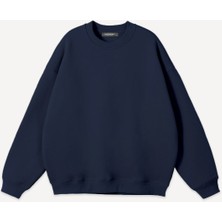 Mad&Calf Unisex Basic  Sıfır Yaka Baskısız Düz Oversize Salaş Bol Kesim Polar Sweatshirt