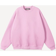Mad&Calf Unisex Basic  Sıfır Yaka Baskısız Düz Oversize Salaş Bol Kesim Polar Sweatshirt