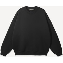Mad&Calf Unisex Basic  Sıfır Yaka Baskısız Düz Oversize Salaş Bol Kesim Polar Sweatshirt