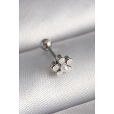 Taş Ve Oyun Atölyesi Taşveoyunatölyesi 316L Çelik Gümüş Renk Zirkon Taşlı Çiçek Model Tragus Piercing TG27PR1283