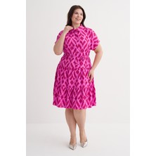 Myline Beli Kuşaklı Desenli Gömlek Elbise