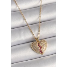 Taş Ve Oyun Atölyesi Taşveoyunatölyesi 316L Çelik Gold Renk Zincir Zirkon Taşlı Kalp Model Kadın Kolye TG27BKO9786