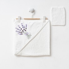 Eda Baby Lavanta Nakışlı Pamuklu Kapüşonlu Bebek Havlusu %100 Pamuk 90X90