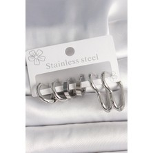 Taş Ve Oyun Atölyesi Taşveoyunatölyesi 316L Çelik Gümüş Renk Kalp Halka Model Kadın Küpe Seti TG27BKP10381