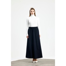 Parçalı Geniş Gabardin Pamuklu Etek Koyu Lacivert