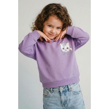 Breeze Kız Çocuk Sweatshirt Minik Taçlı Kedi Prenses Baskılı Sırt Baskı Detaylı 1.5-5 Yaş, Lila
