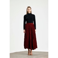 Pamuk Vual Crush Etek Bordo