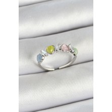 Taş Ve Oyun Atölyesi Taşveoyunatölyesi Pirinç Sıralı Kalp Figürlü Zirkon Taşlı Gümüş Renk Ayarlanabilir Kadın Yüzük TG27BYK3757