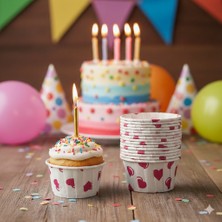 Dodomar Beyaz Cupcake Kapsülü Üstü Kalpli 50'li - Kek ve Cupcake Sunum Kapsülü