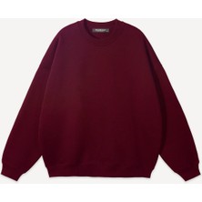 Mad&Calf Unisex Basic  Sıfır Yaka Baskısız Düz Oversize Salaş Bol Kesim Polar Sweatshirt