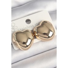 Taş Ve Oyun Atölyesi Taşveoyunatölyesi Pirinç Gold Renk Bombe Kalp Model Kadın Küpe TG27BKP10248