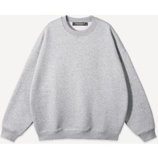 Mad&Calf Unisex Basic  Sıfır Yaka Baskısız Düz Oversize Salaş Bol Kesim Polar Sweatshirt