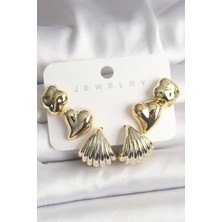 Taş Ve Oyun Atölyesi Taşveoyunatölyesi Gold Renk Yonca Kalp Deniz Kabuğu Figür Ccb Kadın Küpe Seti TG27BKP10022