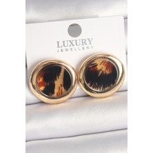 Taş Ve Oyun Atölyesi Taşveoyunatölyesi Pirinç Gold Renk Leopar Desen Daire Model Kadın Küpe TG27BKP10371