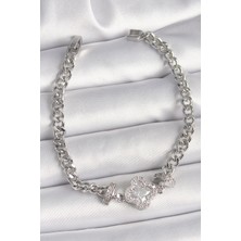 Taş Ve Oyun Atölyesi Taşveoyunatölyesi Pirinç Gümüş Renk Zirkon Taşlı Yonca Figür Zincir Model Kadın Bileklik TG27BB6819