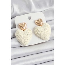 Taş Ve Oyun Atölyesi Taşveoyunatölyesi Krem Kalp Figürlü Hasır Örgü Model Gold Renk Kadın Küpe TG27BKP10736