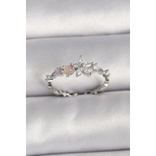 Taş Ve Oyun Atölyesi Taşveoyunatölyesi Pirinç Gümüş Renk Zirkon Taşlı Çiçek Model Ayarlanabilir Yüzük TG27BYK3564