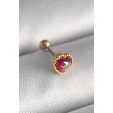 Taş Ve Oyun Atölyesi Taşveoyunatölyesi 316L Çelik Gold Renk Kırmızı Mineli Kalp Tragus Piercing TG27PR1266