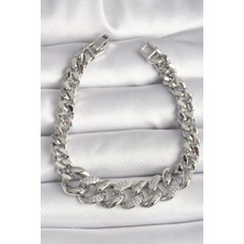 Taş Ve Oyun Atölyesi Taşveoyunatölyesi Pirinç Gümüş Renk Zirkon Taşlı Kalın Halka Model Kadın Bileklik TG27BB6854