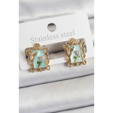 Taş Ve Oyun Atölyesi Taşveoyunatölyesi Pirinç Yeşil Mineli Sanatsal Portre Model Gold Renk Kadın Küpe TG27BKP10684