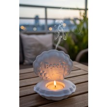 Sahil Temalı Istiridye Mum Takımı - Tealight Mum Hediyeli Denizkabuğu Mumluk
