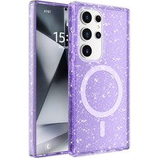 Ceponya Galaxy S25 Ultra Kılıf Magsafe Şarj Özellikli Parlayan Simli Saydam Renkli Allstar Kapak