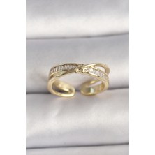 Taş Ve Oyun Atölyesi Taşveoyunatölyesi Pirinç Gold Renk Zirkon Taşlı Yıldız Detaylı Ayarlanabilir Kadın Yüzük TG27BYK3573