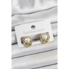 Taş Ve Oyun Atölyesi Taşveoyunatölyesi Pirinç Yeşil Mineli Lale Figürlü Sanatsal Portre Model Gold Renk Kadın Küpe TG27BKP10673