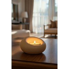 Safir Design Tasarım Oval Mumluk ve Mum Hediyesi - El Yapımı Beyaz Mumluk