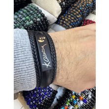 Herşey Nota Atatürk Imza Detaylı Hakiki Deri Örgü Erkek Bileklik – Siyah, Mıknatıs Kilitli