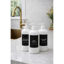 Ayça Home 3'lü Beyaz Soft Kapaklı Çamaşır Suyu,bulaşık Deterjanı ve Sıvı Sabunluk 500 ml Siyah Etiketli Plastik Şişe