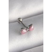 Taş Ve Oyun Atölyesi Taşveoyunatölyesi 316L Çelik Gümüş Renk Pembe Kurdele Zirkon Taş Detay Tragus Piercing TG27PR1295