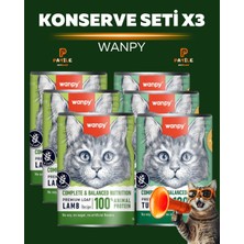 Wanpy Kuzulu & Ton Balıklı Kedi Konservesi 3’lü Set (6 Adet) - Tahılsız %100 Hayvansal Proteinli