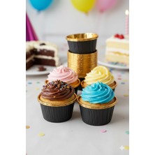 Dodomar Siyah Cupcake Kapsülü Içi Gold Metalize 25'li - Kek ve Cupcake Sunum Kapsülü