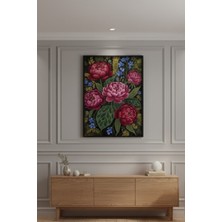 Safir Design Lüks Pembe ve Yeşil Katmerli Çiçek Duvar Sanatı | Modern Çerçeveli Tablo