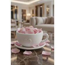 Safir Design El Yapımı Kalp Kabartmalı Dekoratif Fincan Seti - Gül Yaprağı Hediyeli