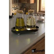 Eocraft Lüks Kompozit Granit Yağlık Altlığı ve Sunumluk 30X16 cm Krom Top Ayaklı Sunum Tabağı (Büyük Boy)