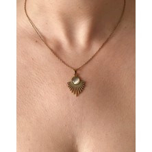 Triya Wear Studio- Çelik Kararmaz-Doğal Taş Detaylı-Gold Renk Kadın Kolye