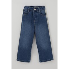 Breeze Kız Çocuk Jean Pantolon Yanları Şerit Güpür Detaylı 3-7 Yaş, Koyu Mavi