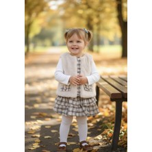 Lumia Laura Baby Ekose Peluş Yelekli Şort Etekli 3 Parça Kız Bebek Çocuk Alt Üst Takım