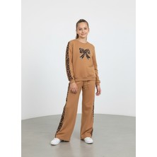 Stilera Kız Çocuk Leopar Desenli Fiyonklu Kahverengi Takım 14 Yaş