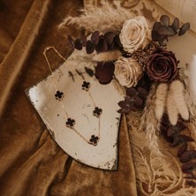 Lykos Çelik Gold Renk Siyah Mineli Yonca Kolye