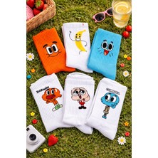 Çorap Dünyam 6”li Çizgi Film Anime Gumball Darwin Karakterli Neşeli Kolej Tenis Çorap