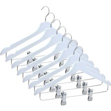 Askıcı Ahşap Görünümlü Altı Mandallı Beyaz Renk Gömlek Etek Pantolon Askısı | Beyaz Renk 50 Adet Mandallı Askı