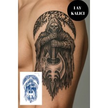 Kuru Kafa ve Azrail Figürlü Geçici Dövme - 12 Saat Sonra Kararan 11X18 cm Gotik Orta Boy Dövme
