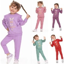 Lumino Kelebek Baskılı Fırfırlı 2'li Kız Çocuk Takım