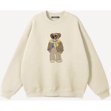 Mad&Calf  Unisex Teddy Guy Baskılı Bisiklet Yaka Oversize Sweatshirt