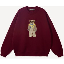 Mad&Calf  Unisex Teddy Guy Baskılı Bisiklet Yaka Oversize Sweatshirt