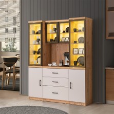 Setay Vitrinli Ünite, Adrea Kahve Köşesi + Çok Amaçlı Raflı Iki Kapaklı Dolap